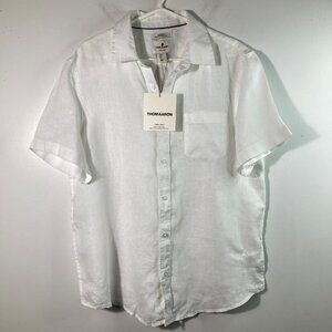 Mens Thom Aaron Linen Button Shirt Short Sleeve L White NWT